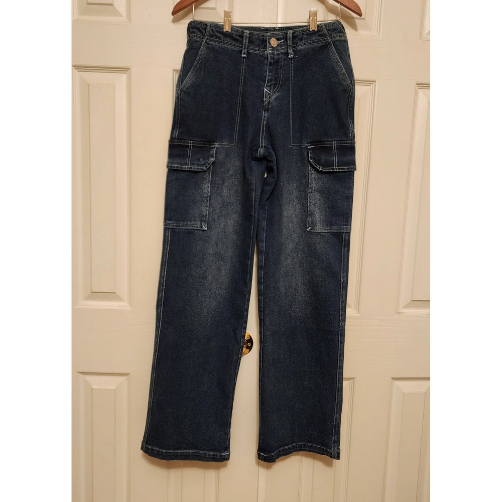 True Religion Womens Medium Wash Denim Cargo Straight Leg Jeans Size 26